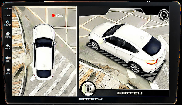 Màn hình gotech gt360 cung cấp tầm nhìn toàn cảnh theo 4 hướng xung quanh xe.