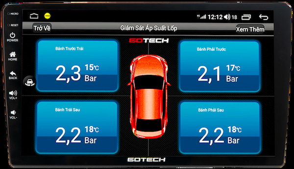 Kết nối cảm biến áp suất lốp trên màn hình Gotech GT360.